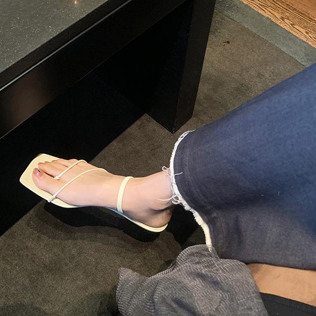 Cowhide version~ fairy style leather pinch flat Roman sandals women's summer open-toed French small heel cool slippers