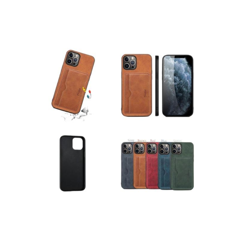 Denior Applicable iPhone15ProMax Mobile Phone Case Apple 14Pro Bracket Card 13 Anti-drop Leather Case 12