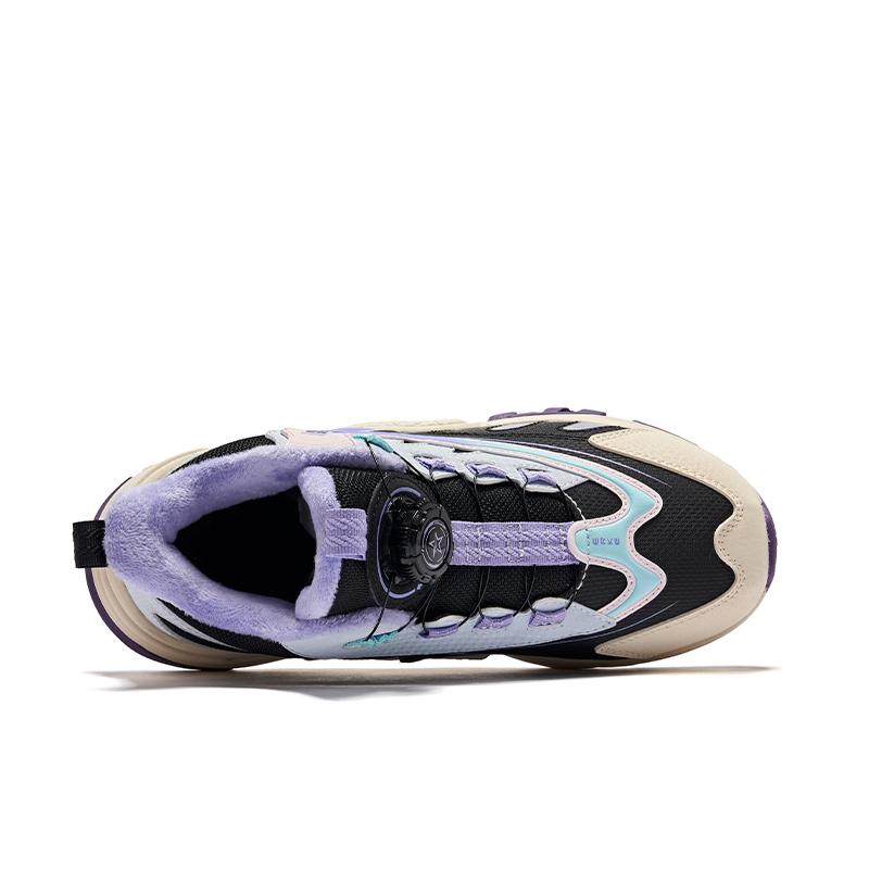 Hongxing Erke Comfortable Warm Mid-Top Casual Shoes Kids sneakers Black Purple 65124421010-008
