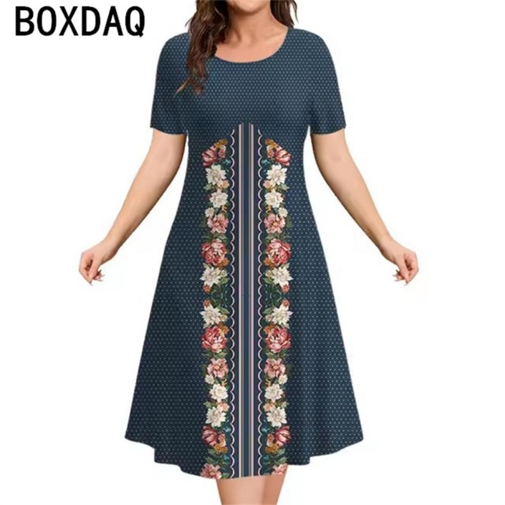 Vintage Tribal Ethnic Floral Graphic Elegant Women s Dress 2025 New Summer Short Sleeve O-Neck Casual Loose A-Line Dress Vestido S