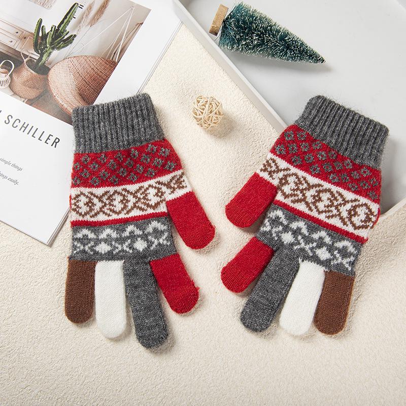 

Red Plaid Wool Touchscreen Gloves - Unisex Winter Warmth 21CM серый