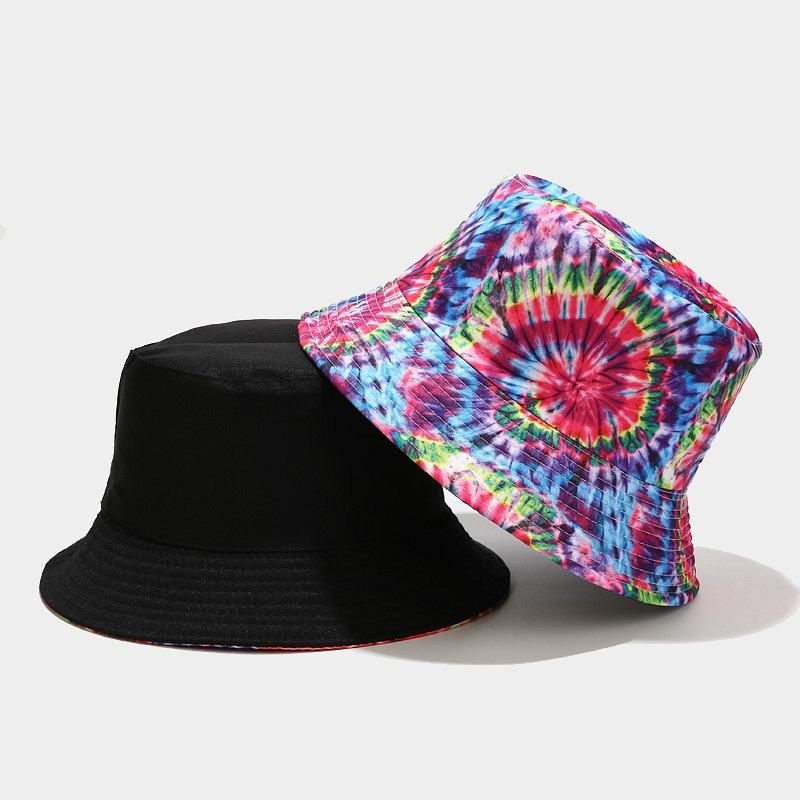 European and American spring new beach vacation leisure basin hat trendy men and women rainbow double-sided bucket hat sunscreen visor