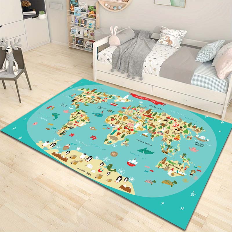 Cartoon World Map Pattern Floor Rug Carpets for Living Room Bedroom Bedside Bathroom Floor Mat Area Rug Kids Room Decor Gift