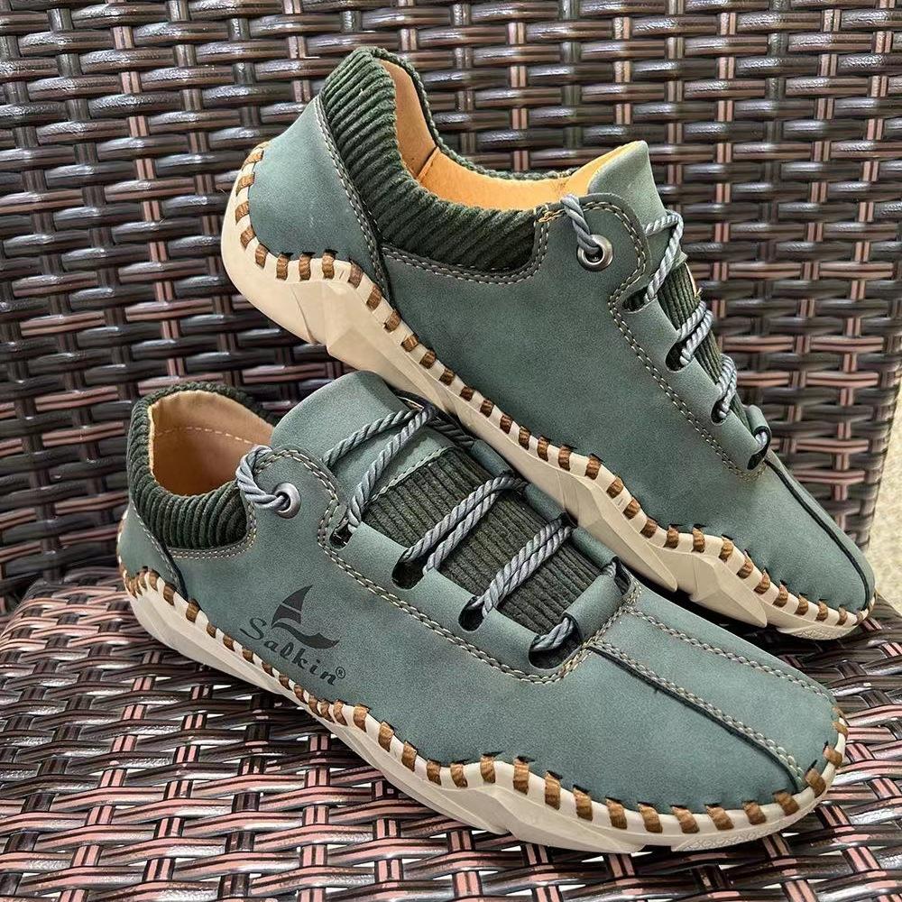 Frühling und Herbst Neue Herren Schnürschuhe Lässige Lederschuhe Große Business Casual Lederschuhe Handgefertigte Nähte Le Fu Schuhe