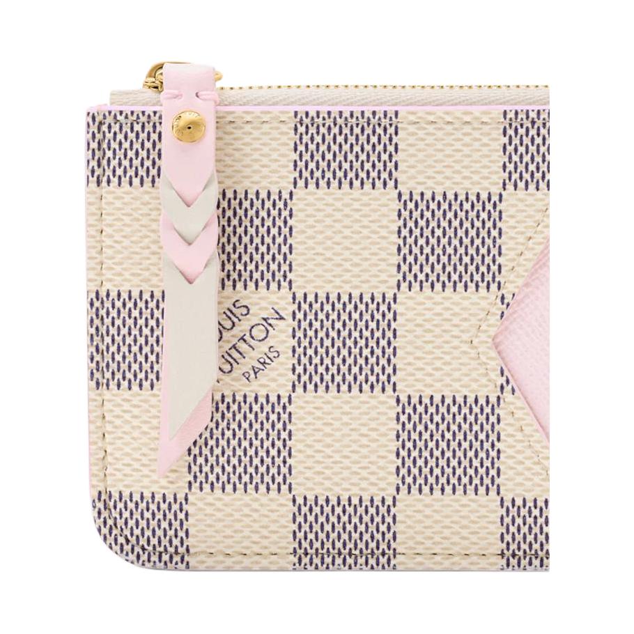 Louis Vuitton Romy Woven Zipper Head Checkerboard Print Coated Canvas Card Holder Women Card Holder Cream Purple N40922