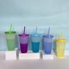 New 24oz 10Pcs Color Changing Cups with Lids and Straws 710ml Plastic Tumblers Cute Iced Coffee Cup Reusable Cups Bulk