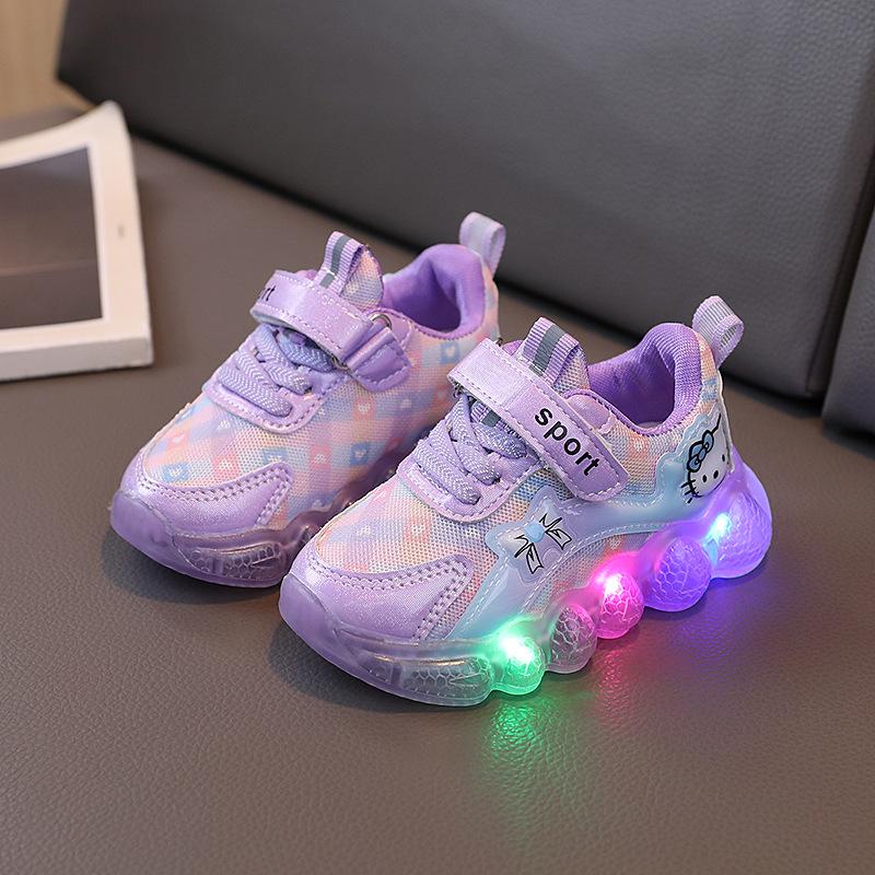 Children LED Light Sports Shoes Spring and Autumn Soft Soled Single Shoes for Girls