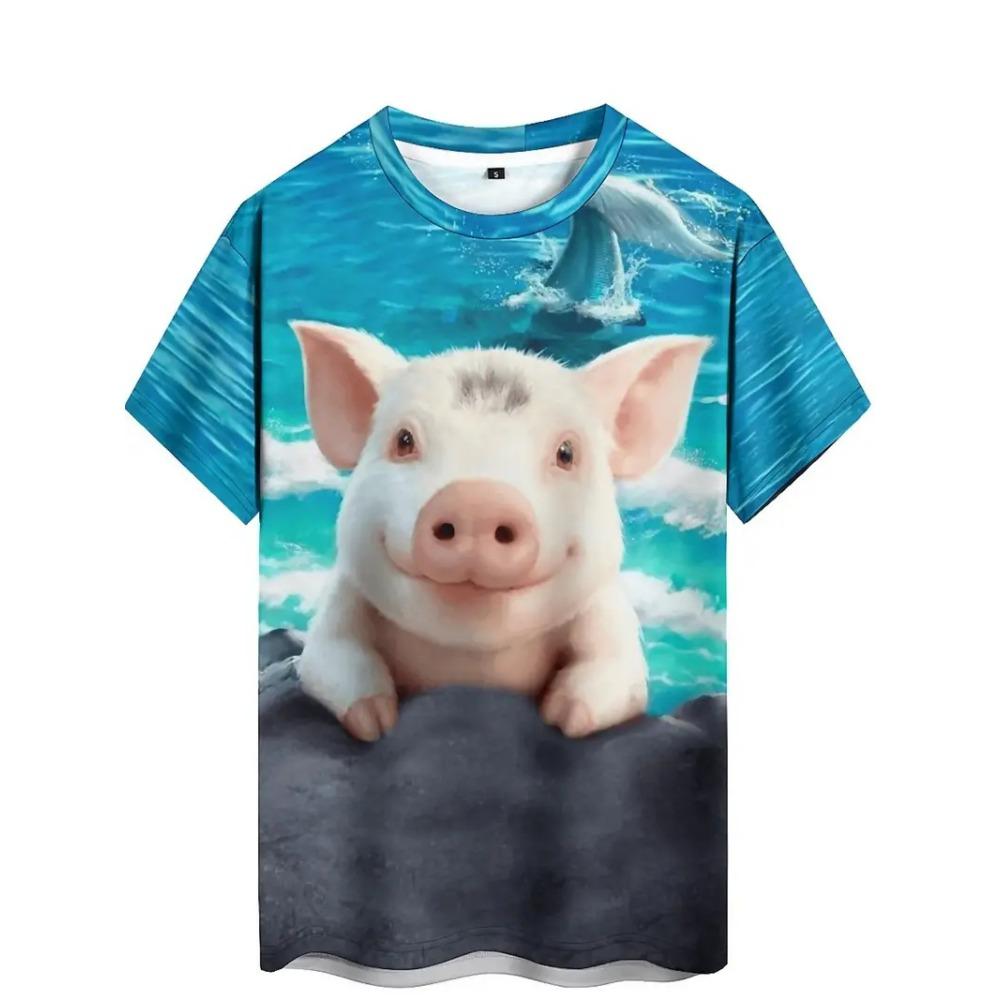 Men's Funny Flying Pig Graphic Print T-Shirt Clothes Summer Short Sleeve Cute Pig Casual T-shirts Top Women Clothing