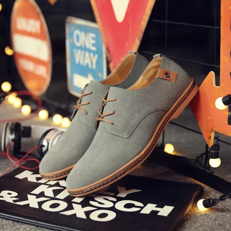 2026 Mens Shoes British Suede Leather Oxford Casual Shoes New Classic Sneakers Comfortable Footwear Dress Shoes Large Size Flats