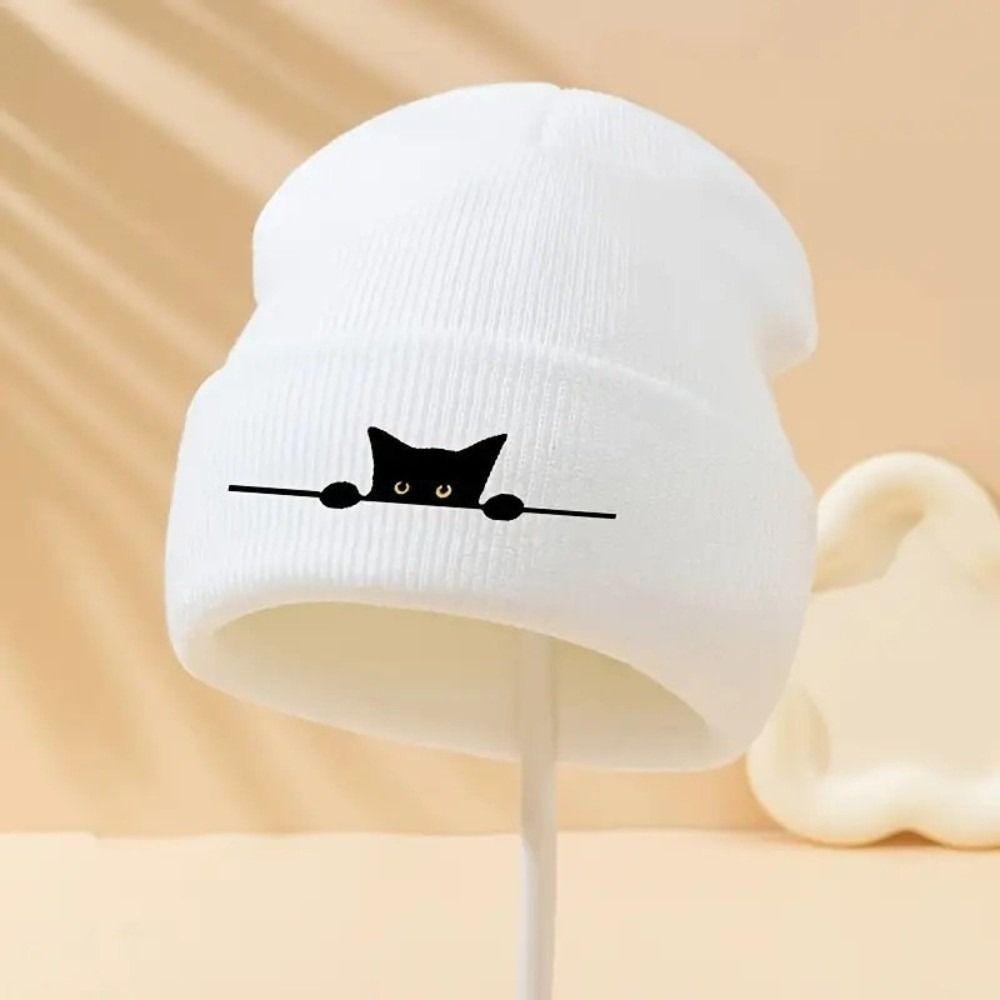 Cartoon Cat Printed Warm Hat Windproof Pullover Cap High Quality Knitted Beanie Hat Outdoor