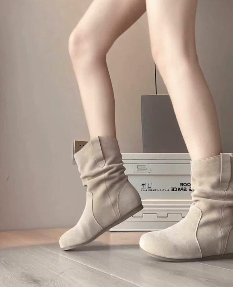 Height-increasing Retro Pendant Short Boots for Women~ 2025 Autumn New Versatile Tassel Beaded Flat Pile Small Short Boots for Women