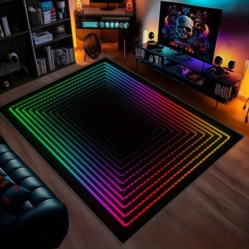 Color Splash Game Controller Gaming Rug Black Background Gamer Print Boys Playroom Carpet
