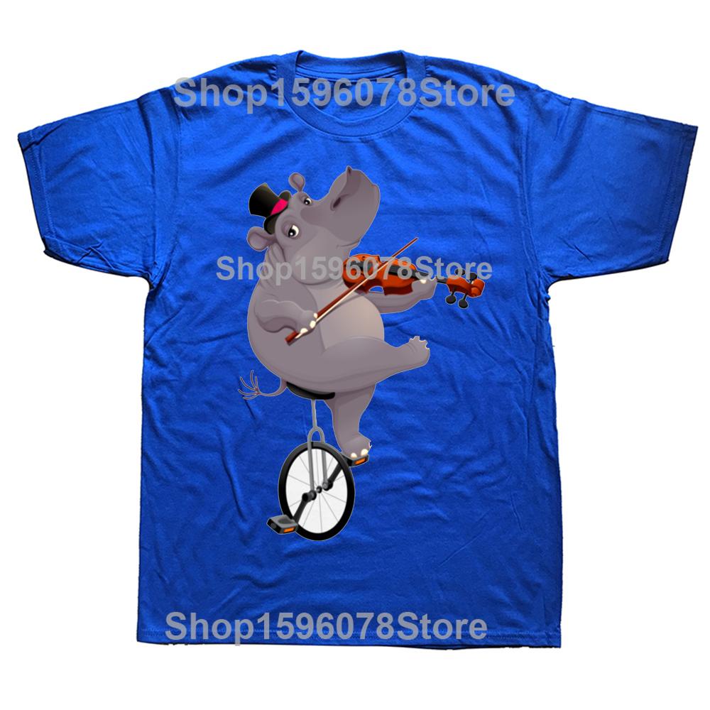 Lustiges Nilpferd auf einem Fahrrad T-Shirts Grafik Baumwolle Streetwear Kurzarm Geburtstagsgeschenke Sommerstil T-Shirt Herrenbekleidung