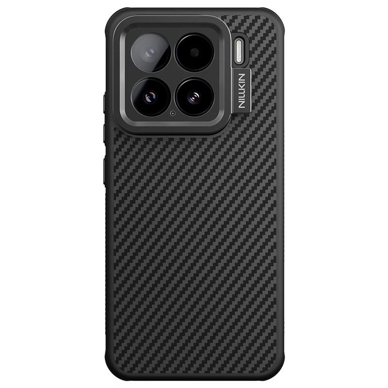 Kevlar Magnetic Full-Coverage Camera Protection Case with Stand for Xiaomi 15, Aramid Fiber Shockproof Slim Simple High-End for Men, Fiber Black