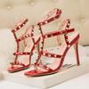 Spring Fashion Rivets Sandals Women Fetish Stripper Pointed Toe Mules Shoes Brand Rivet Sexy Thin Low Heel Dress Pumps Shoe