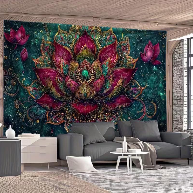 

2D Dark Teal Red Lotus Tapestry Ornate Mandala Wall Art Tapestry Spiritual Aesthetic Home Decoration 47.2x31.5inch/120*80cm