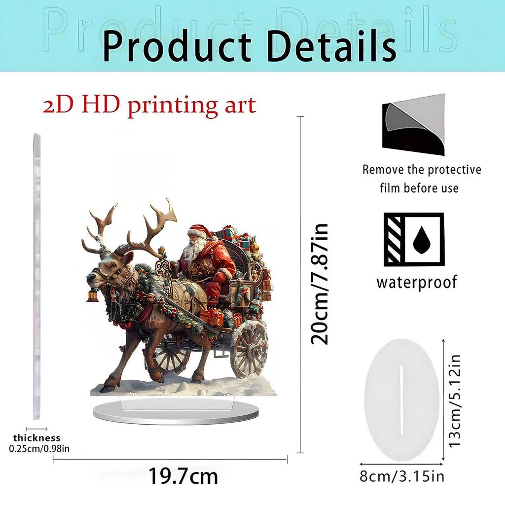 2D Acrylic Christmas Snow House with Santa & Reindeer Desktop Ornament