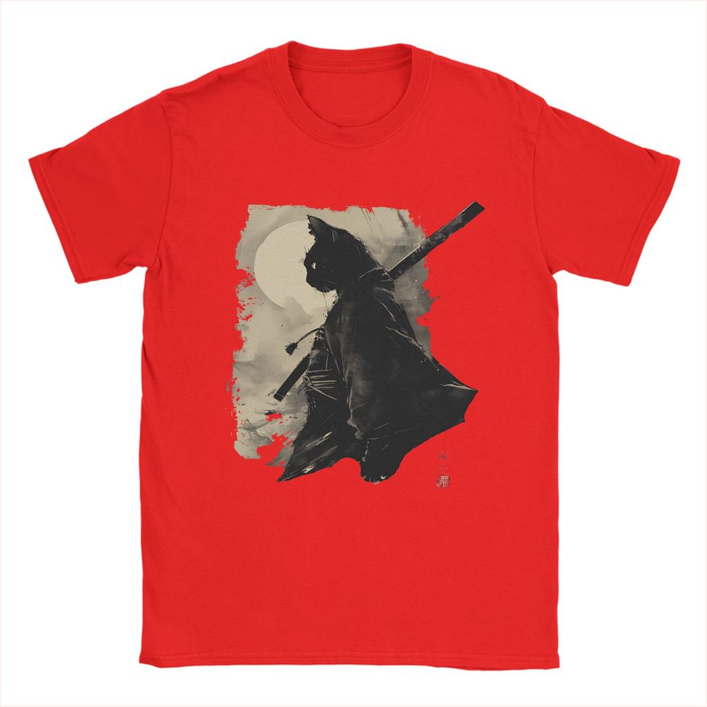 TShirts Unisex Samurai Cat Leisure Pure Cotton Tee Shirt Round Neck Short Sleeve T Shirt Plus Size Clothing