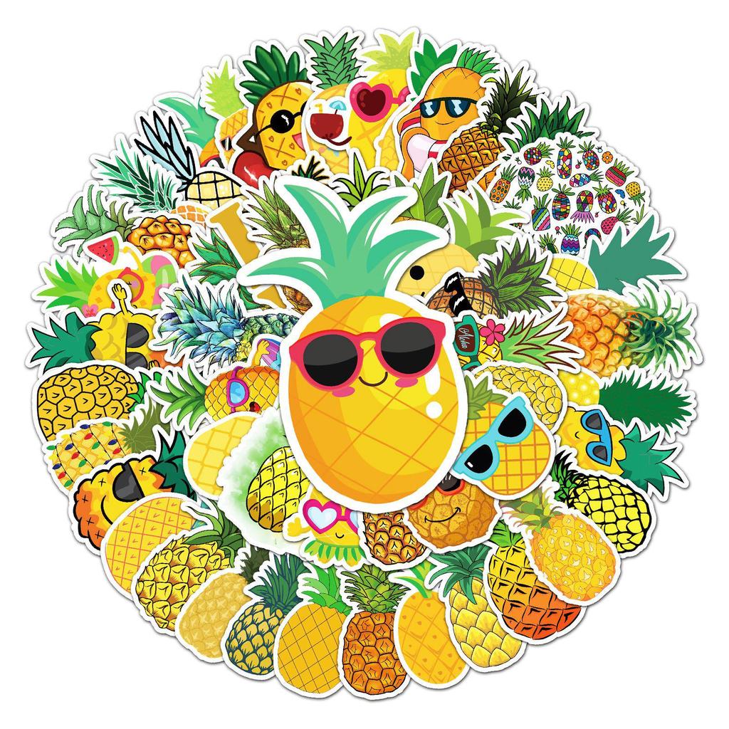 50 Pineapple Graffiti Stickers: Waterproof DIY Cartoon Fruit for Kids' Bottles & Suitcases