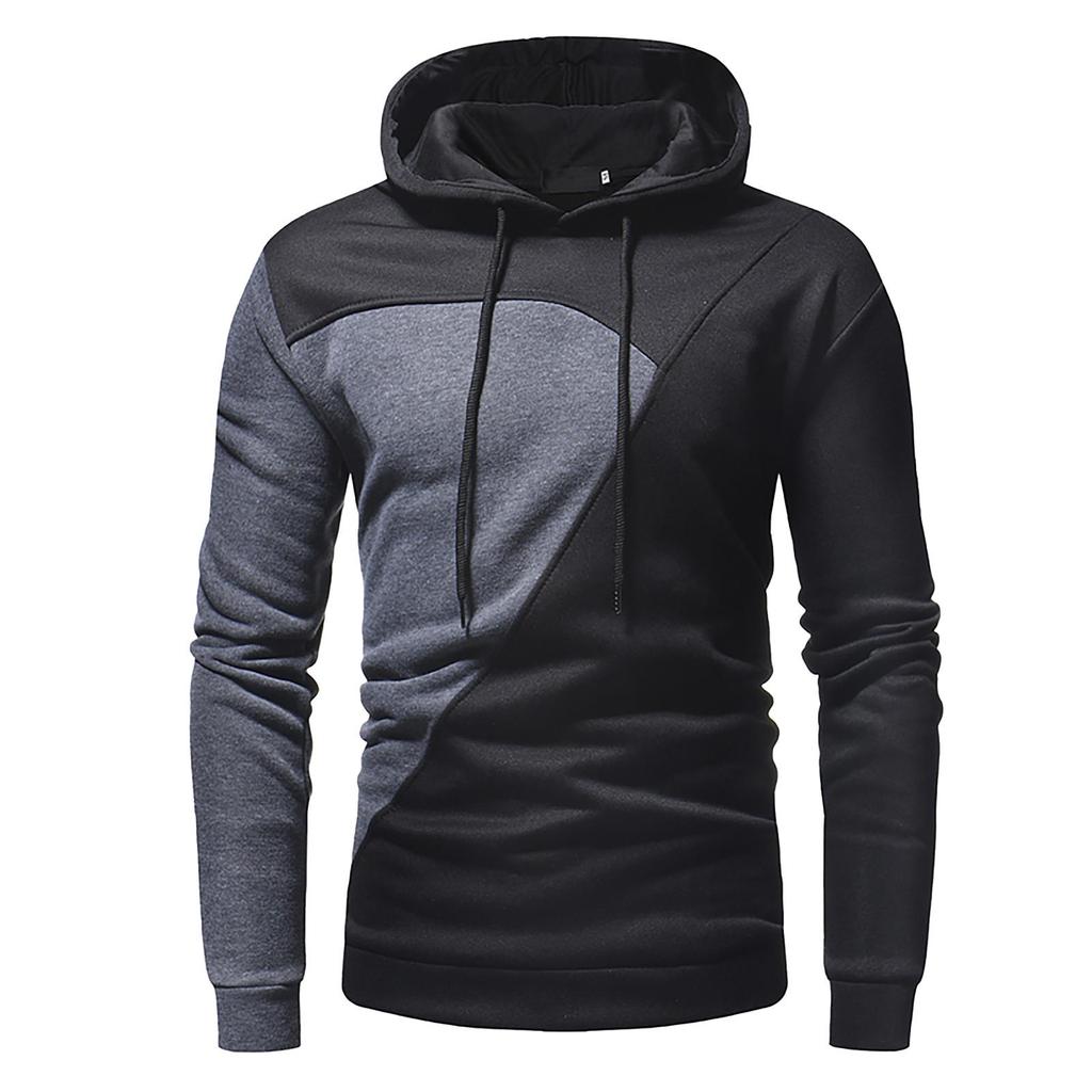 Men's Casual Patchwork Sports Sweatshirt Long Sleeve Hooded Pullover Top