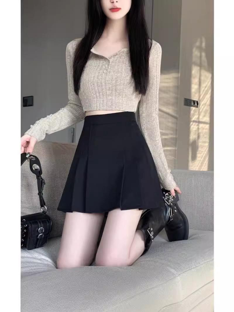 

High-Waisted Pleated A-Line Midi Skirt for Pear-Shaped Figures - Slimming Summer Skirt for Women 2XL