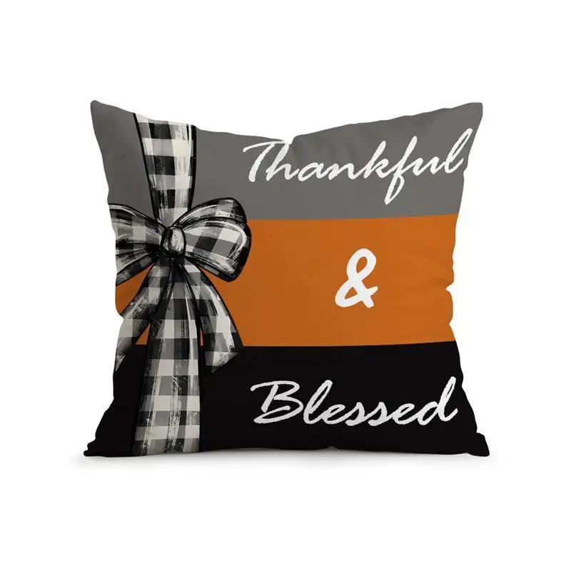 

Home Decor Pumpkin & Thankful Fall Themed Cushion Covers Pattern Cushion Cover Suitable for Sofa Bedroom Car Pillow Cover 16x16Inch