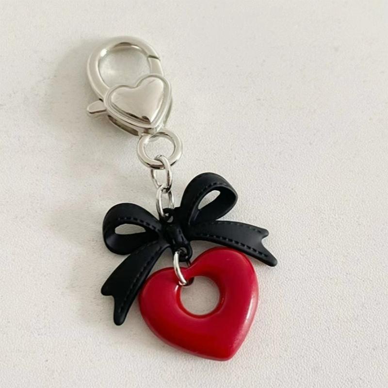 Keychain Accessory Adorable Black Bowknot Heart Pendant Ornament Durable Keyrings Accessories Charm Multi Functional