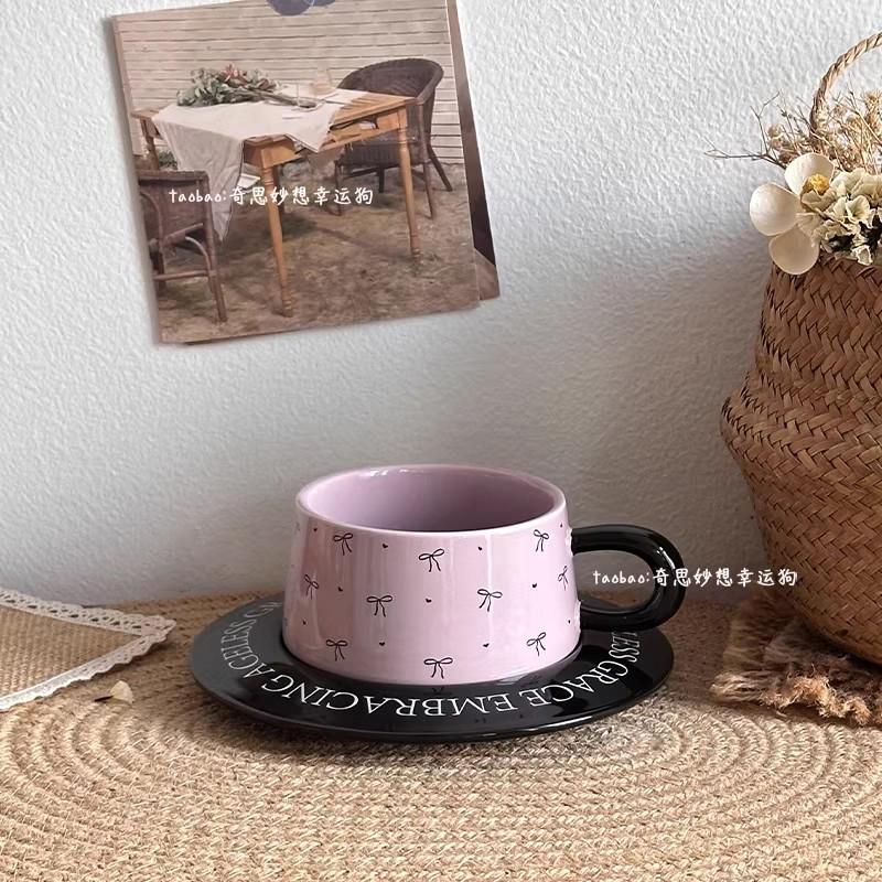 

Bow Coffee Cup Dish Set New 250ml Underglaze Color High End Handle Purpe Ceramic Mugs Light Luxury Afternoon Tea Dessert Dish 200-400ml фіолетовий