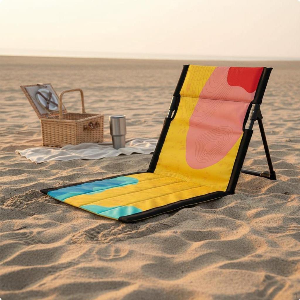 Sedia da Spiaggia Pieghevole Portatile Seduta da Terra Pieghevole con Schienale Cuscino da Terra per Bambini,