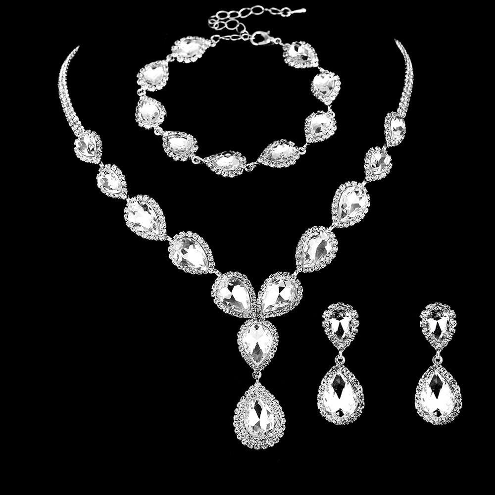 Rhinestone Bridal Jewelry Set: Necklace, Earrings, and Bracelet