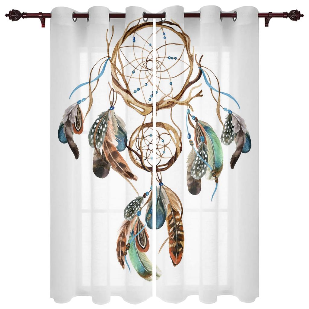 Dream Catcher Watercolor Feather Pattern Modern Window Curtains for Living Room Bedroom Curtain Blinds Drapes Door Curtains