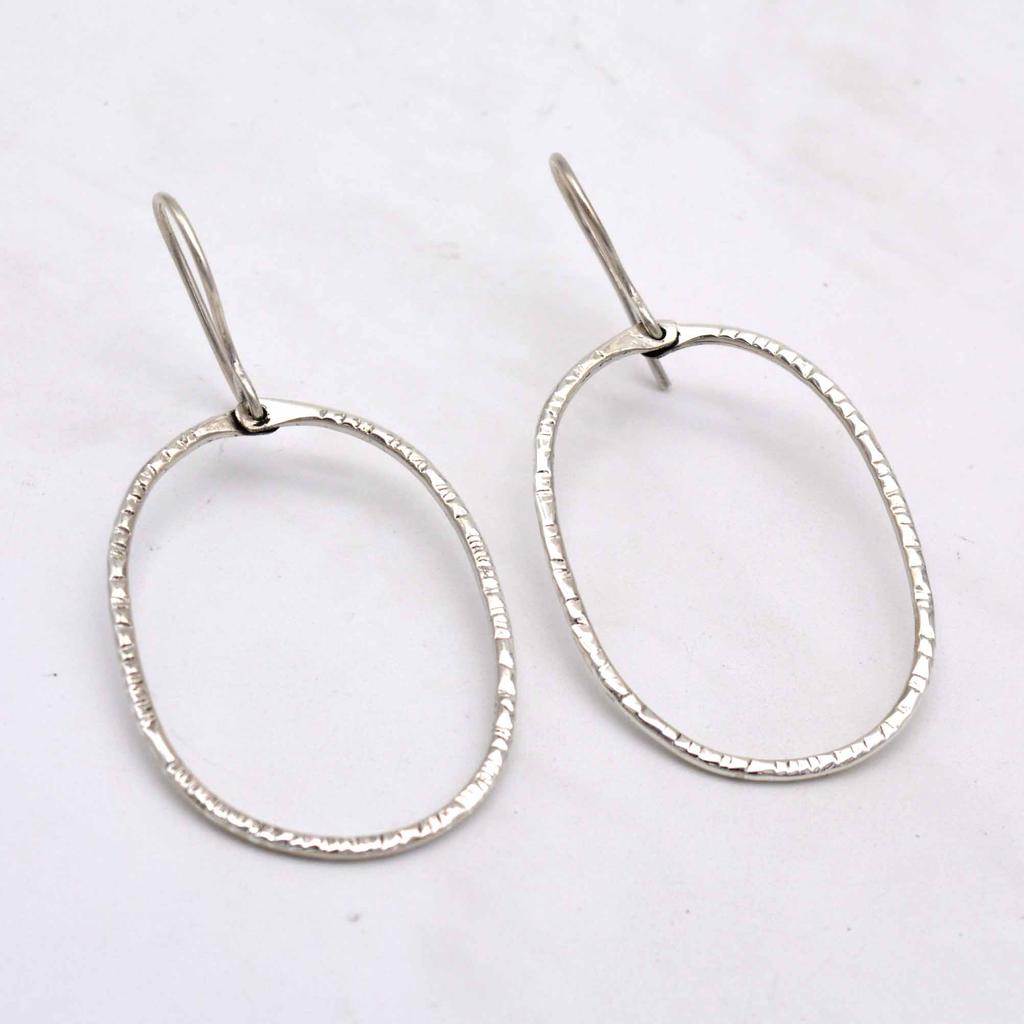 925 Sterling Silver Hammered Earrings, Handmade Oval Hoop Studs Earrings, Gift For Her