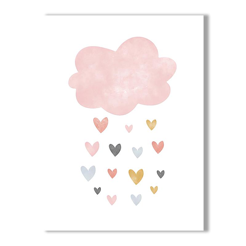Child Canvas Print Pink Cartoon Cloud Sun Rainbow Wall Art Painting Nursery Poster Nordic Wall Pictures For Baby Kids Room Decor