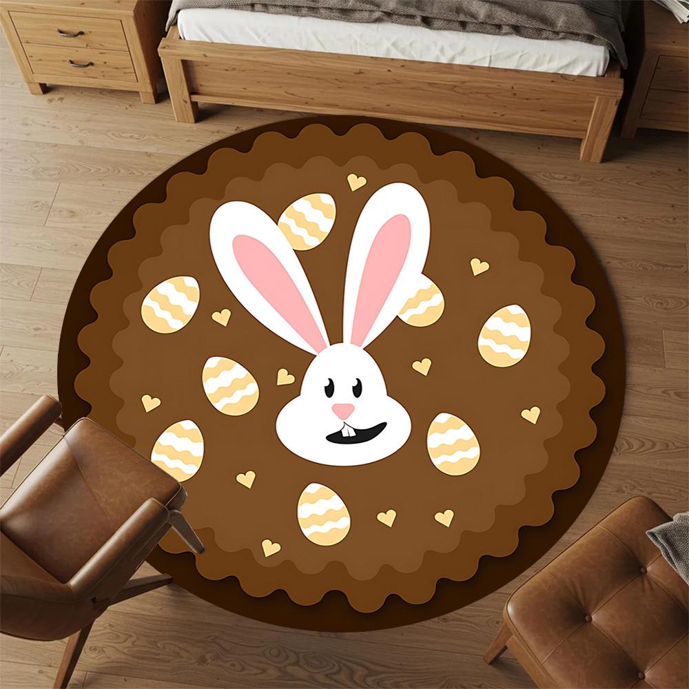 1pc Egg Rabbit Round Chair Mat Area Rug - Non-Slip, Floor Mat for Office, Bedroom, and Indoor Decor C1125171