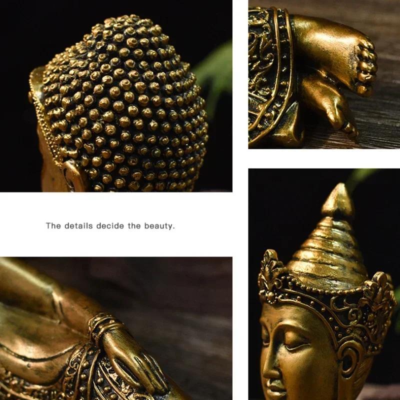 Golden Buddha Statue Buda Sculptures Resin Indoor Fengshui Figurines India Thailand Buddhism Home Decor Art Crafts for Interior