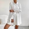 25 European and American Women's Clothing Elegant Long-sleeved Solid Color Shirt Dress with Lace-up Cuffs Lapel Shirt