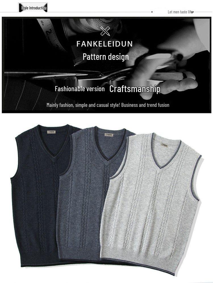 Men's Woodpecker Cashmere V-Neck Wool Vest - Solid Color, Sleeveless, Knit Sweater for Spring & Autumn