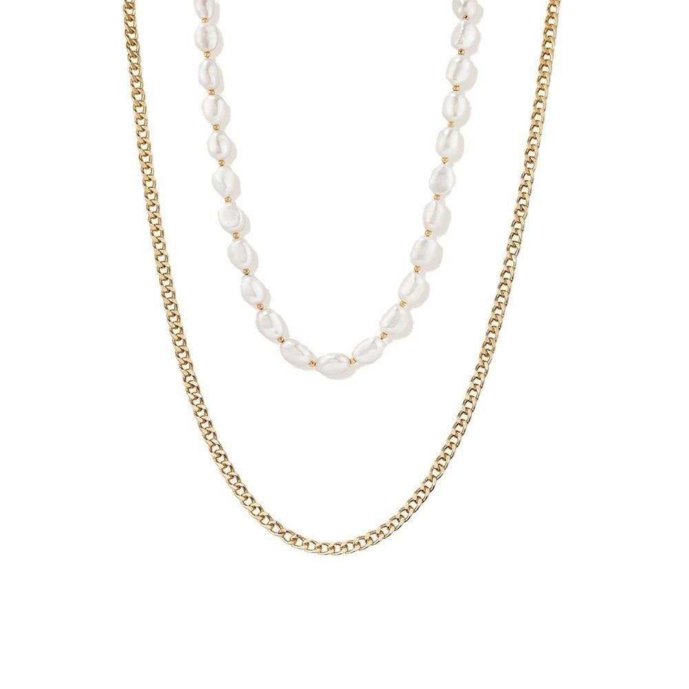 Chic Gold Chain Pearl Necklace Elegant Geometric Multi-layered Jewelry For Women