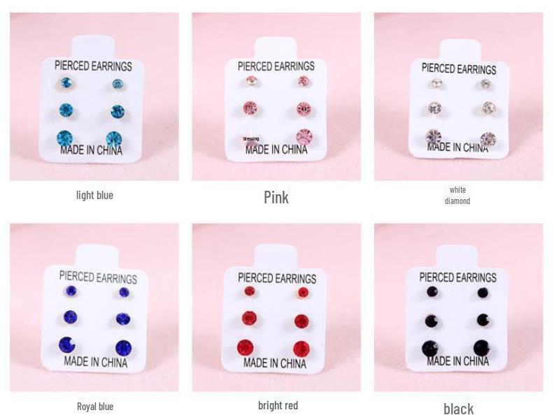 Three-Pair Set of Hypoallergenic Stud Earrings In Multi-Color, Simple Japanese & Korean Style, Suitable for Students and Unisex Wear