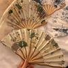 Tragbarer Handfächer Neuer Chinesischer Stil Tanzrequisiten Retro Muschelfächer Frau Männer Bambus Holz Seidenblume Faltfächer
