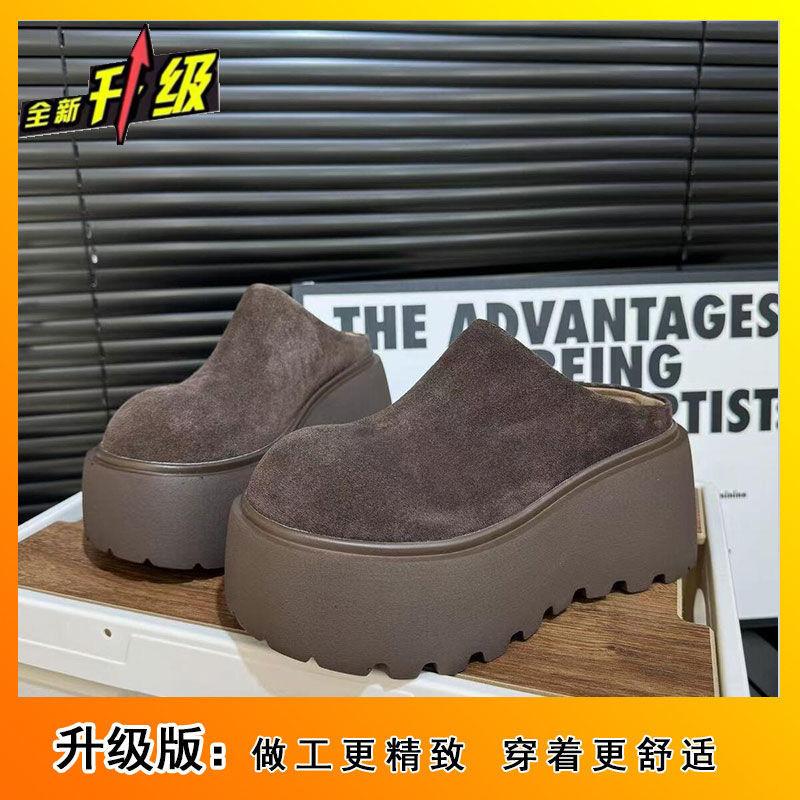 Thick-bottomed half-slippers women wear soft leather retro soft leather versatile bag head matte small muffin heightening wool slippers