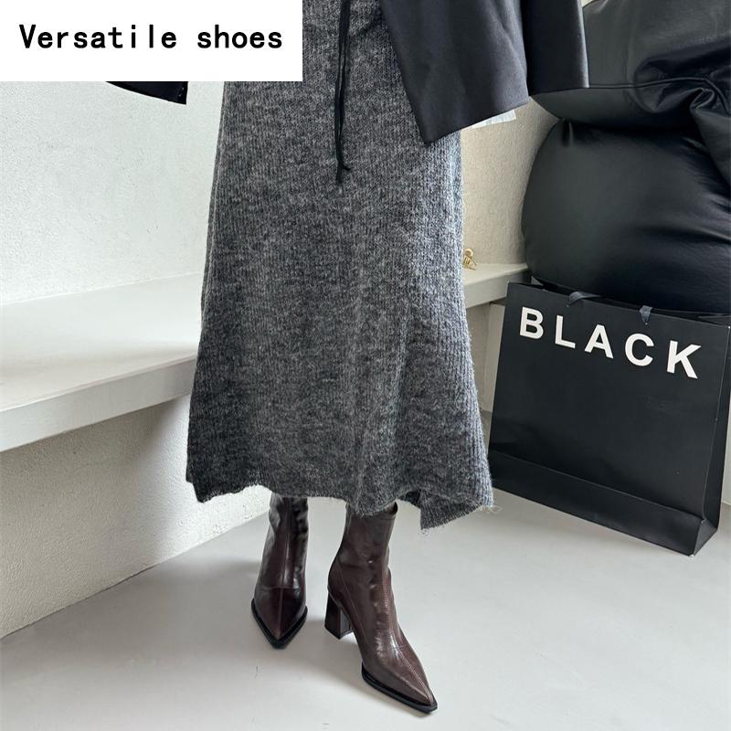 Designer Soft Leather Women Ankle Boots Sexy Pointed Toe Short Booties Stripper Square Heels Shoes