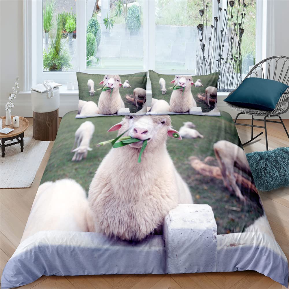 Funny Sheep King Queen Bedding Set Kids Farm Animal Duvet Cover White Little Lamb Comforter Cover 2/3pcs Polyester Quilt Cover
