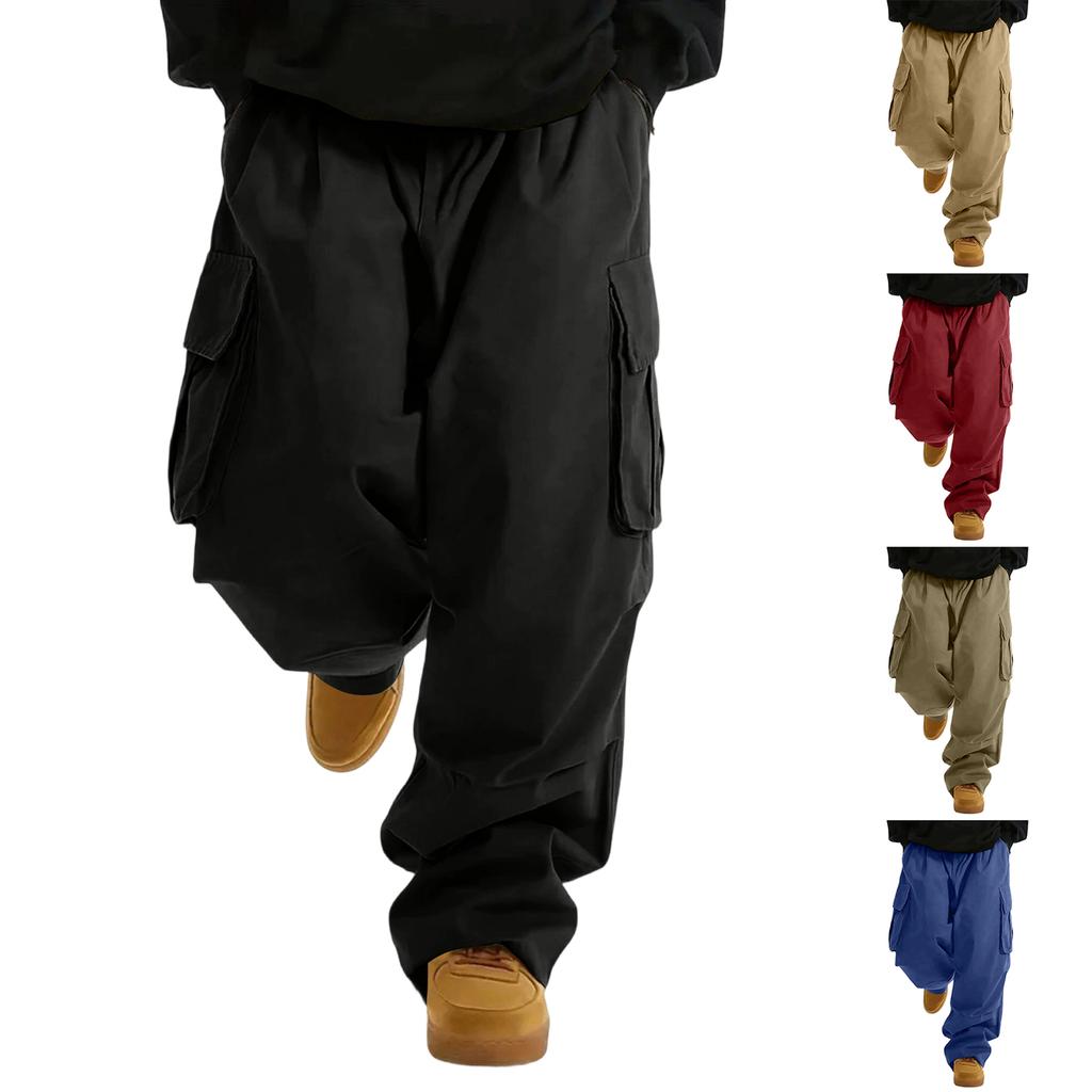Men's Workwear Casual Pants, Outdoor Multi-pocket Loose Straight-cut Long Pants, Vintage Sports , Large Size Pants