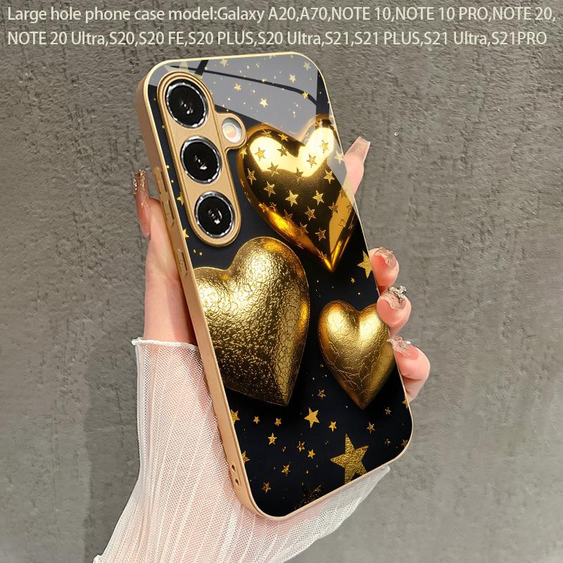 Venus Heart Pattern 2D Gold Glass Phone Case for Samsung S26 S25 S24 S23 S22 S21 S20 A56 A36 A16 - Durable Protective Cover