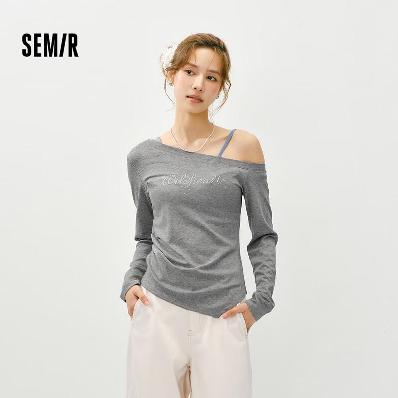 Semir Women s Slim Fit Off-Shoulder Letter Crop Long Sleeve T-Shirt XL