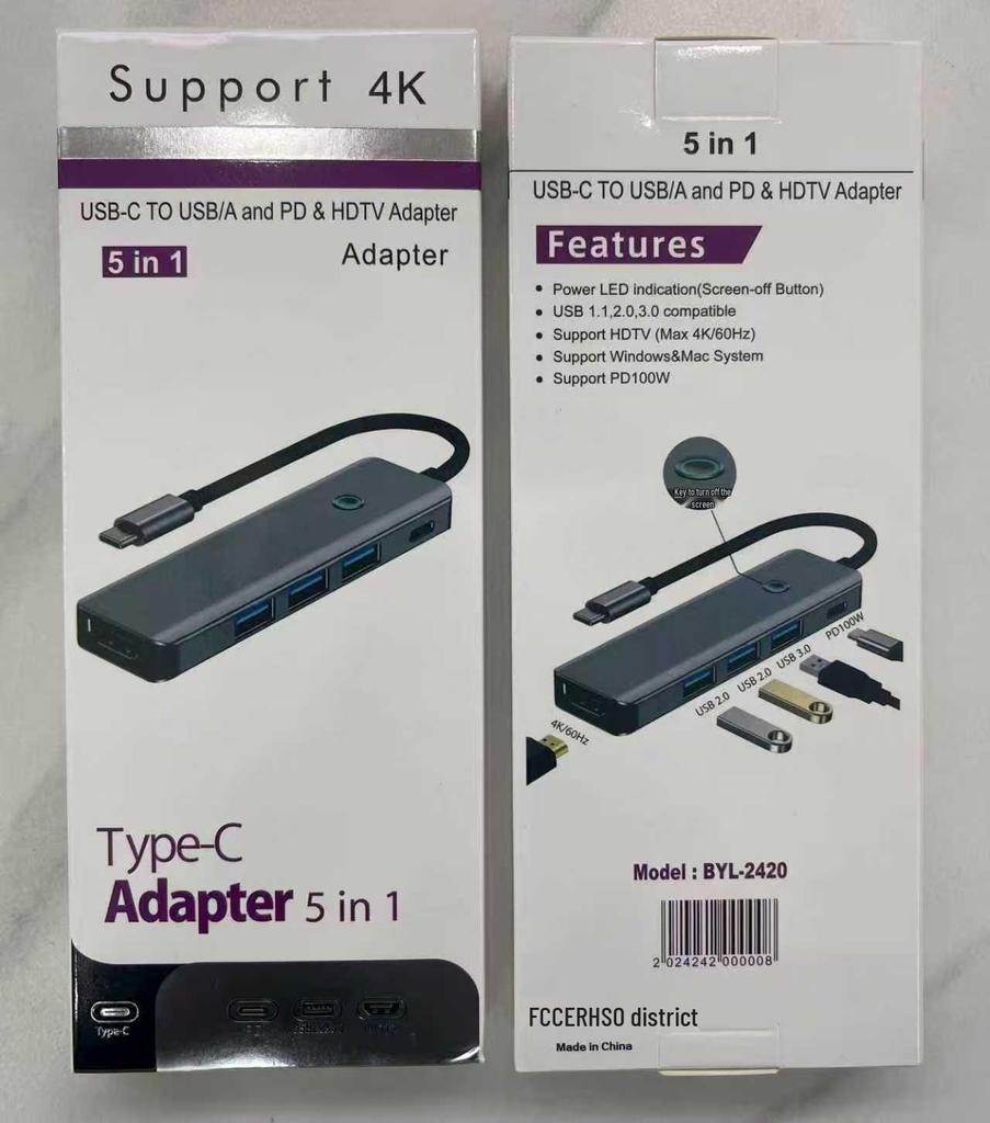 USB Type-C Docking Station with One-Button Screen Stop, High-Speed USB 3.0, HD TV Projection, Lightweight Aluminum Converter.