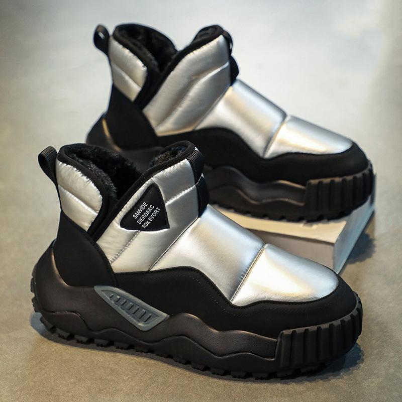 Pánské zimní teplé fuzzy boty do sněhu Lehké kotníkové boty s protiskluzovou podšívkou z umělé kožešiny pro muže Neformální PU kůže Pohodlné vycházkové krátké boty