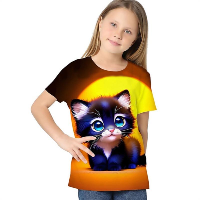 Summer New Casual Baby T-Shirts Cute Cartoon Animals 3d Print T Shirts Fashion Girl Clothes Short Sleeve Tees Girls Top