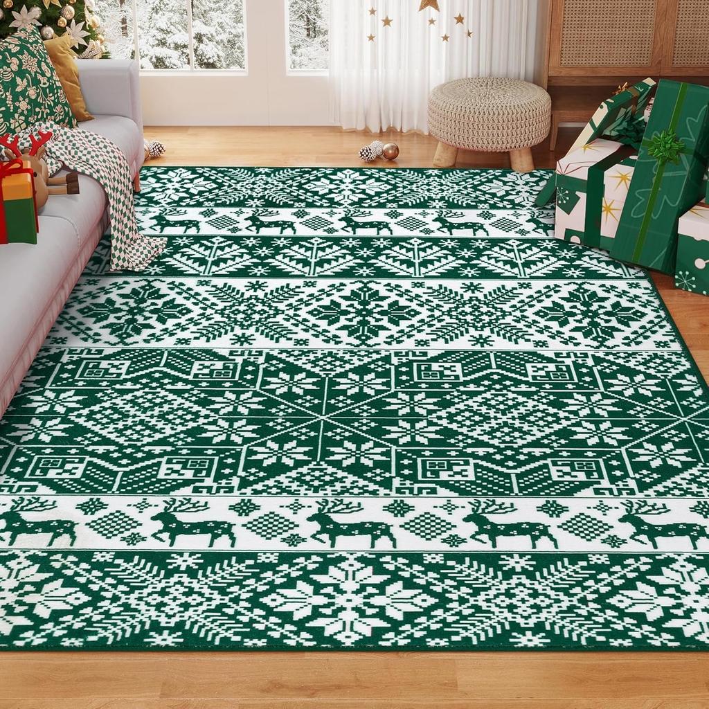 Living Room Carpet Bedroom Rug Christmas Deer Carpets Soft Fluffy Bedside Floor Mat Foldable Machine Washable Home Decoration